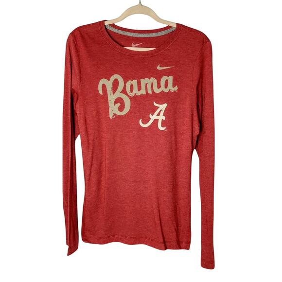 NIKE Mens Slim Fit L Maroon Red Collegiate Graphic Shirt Long Sleeve "BAMA"‎ - Picture 1 of 5